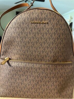 Michael Kors Brown Monogram Backpack with Gold Hardware